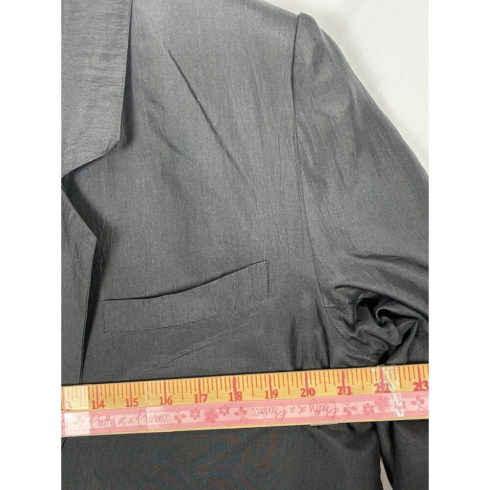 Black 100% Silk Blazer Women M Lightweight Classic Minimal Jacket - Picture 10 of 12